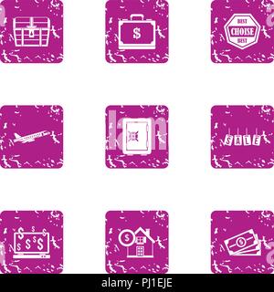 Home insurance icons set, grunge style Stock Vector