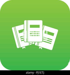 Three books with bookmarks icon digital green Stock Vector