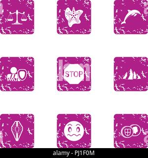 Stop destruction icons set, grunge style Stock Vector
