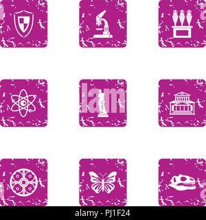 Study of the microcosm icons set, grunge style Stock Vector