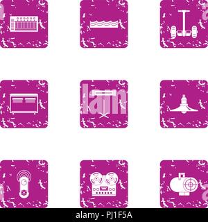 Modern recreational icons set, grunge style Stock Vector