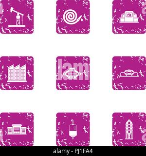 Rescue assistance icons set, grunge style Stock Vector