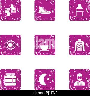 Midnight icons set, grunge style Stock Vector