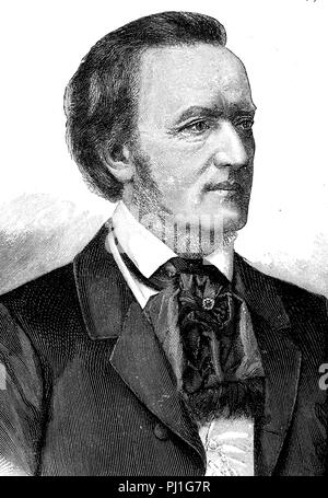 Wilhelm Richard Wagner, 22 May 1813 – 13 February 1883, a German composer, digital improved reproduction of an woodprint from the year 1890 Stock Photo