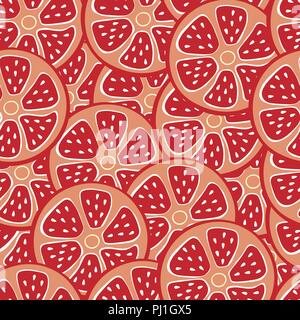 Grapefruit seamless background.fresh red grapefruit slices. Seamless pattern for design. Stock Vector