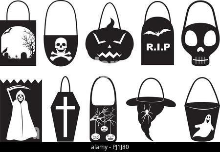 Set of different Halloween trick or treat bags isolated on white Stock Vector