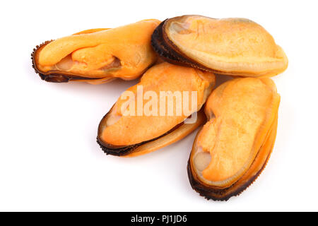 four mussel without shell isolated on white background Stock Photo