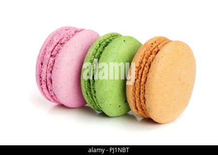 colorful macarons isolated on white background closeup. Stock Photo