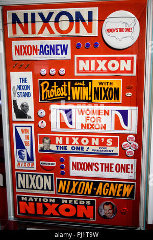 Display of campaign buttons and bumper stickers, the Richard Nixon Presidential Library and Museum, Yorba Linda, California, United States of America Stock Photo