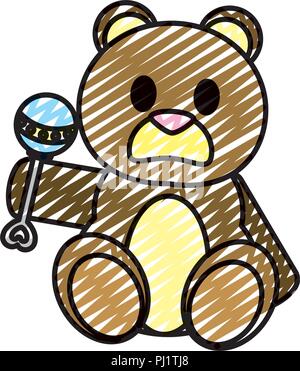 doodle bear teddy cute toy with rattle Stock Vector