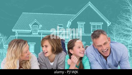 Family in front of house drawing sketch Stock Photo