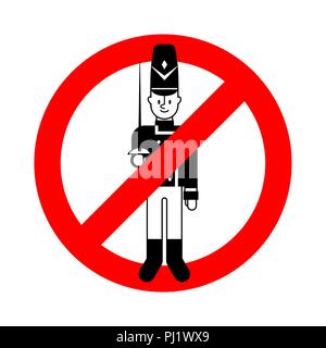 Stop Toy soldier. Forbidden red road sign  Guardsman plaything. Ban Vector illustration. Stock Vector