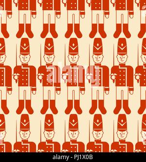 Toy soldier pattern seamless. Guardsman plaything background. Vector illustration. Stock Vector