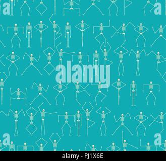 Skeleton dance pattern seamless. Skull and bone dances texture. Halloween background Vector illustration. Stock Vector