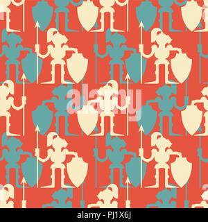 Knight pattern seamless. Armor warrior background. Medieval soldier Vector illustration Stock Vector