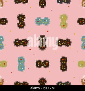 Virus bacterium pixel art pattern seamless. microbe background. Pathogenic infection Cell disease 8 bit. vector ornament Stock Vector
