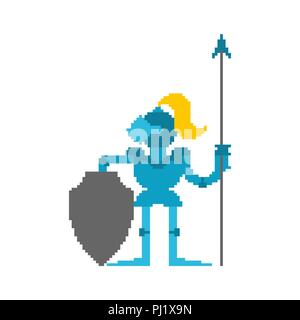 Knight Pixel art. Armor warrior 8 bit. Vector illustration Stock Vector