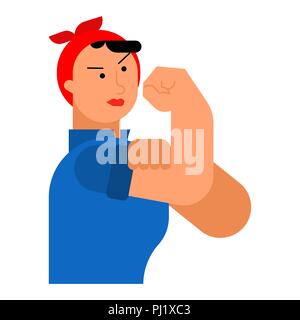 We can do it woman symbol power female. girl showing fist isolated. Vector illustration Stock Vector