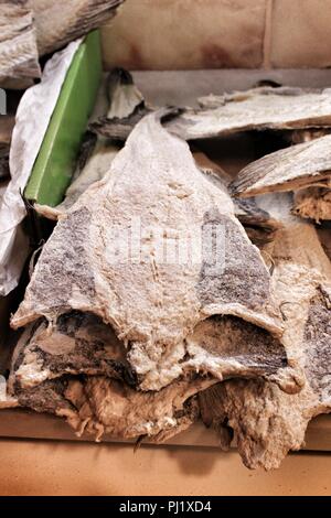 Pieces of salted cod for sale in a market in Lisbon, Portugal Stock Photo