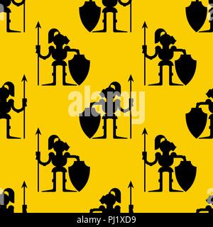 Knight pattern seamless. Armor warrior background. Medieval soldier Vector illustration Stock Vector