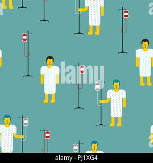 Hospital patient with dropper pattern seamless. Clinic texture. Sick man Vector background. Stock Vector
