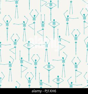 Skeleton dance pattern seamless. Skull and bone dances texture. Halloween background Vector illustration. Stock Vector
