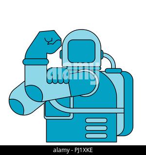 We can do it astronaut symbol power female. spaceman showing fist isolated. cosmonaut Vector illustration Stock Vector
