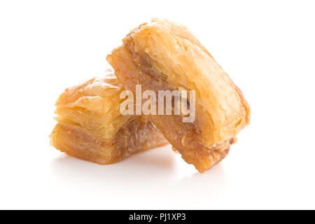 Sweet dessert baklava isolated on white background. Stock Photo
