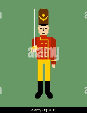 Toy soldier pixel art. Guardsman plaything 8 bit. Vector illustration. Stock Vector