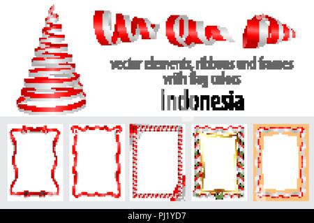 vector elements, ribbons and frames with flag colors Indonesia, template for your certificate and diploma. Stock Vector