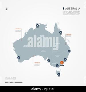 Australia map with borders, cities, capital Canberra and administrative divisions. Infographic vector map. Editable layers clearly labeled. Stock Vector