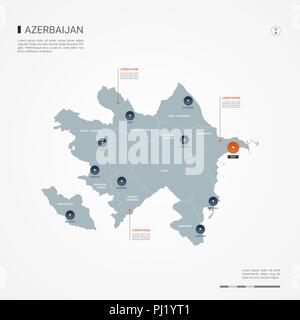 Azerbaijan map with borders, cities, capital Baku and administrative divisions. Infographic vector map. Editable layers clearly labeled. Stock Vector