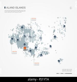 Aland Islands with borders, cities, capital Mariehamn and administrative divisions. Infographic vector map. Editable layers clearly labeled. Stock Vector