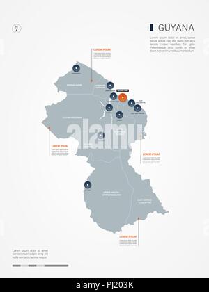 Guyana map with borders, cities, capital and administrative divisions. Infographic vector map. Editable layers clearly labeled. Stock Vector