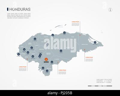 Honduras map with borders, cities, capital and administrative divisions. Infographic vector map. Editable layers clearly labeled. Stock Vector