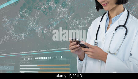 Composite image of doctor using mobile phone against grey background Stock Photo