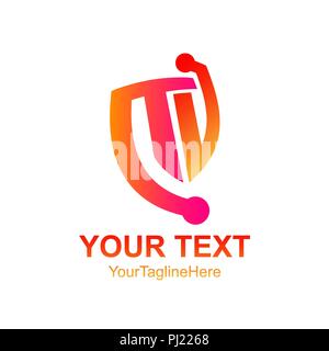 Initial letter TV logo template colorfull shield design for business and company identity Stock Vector