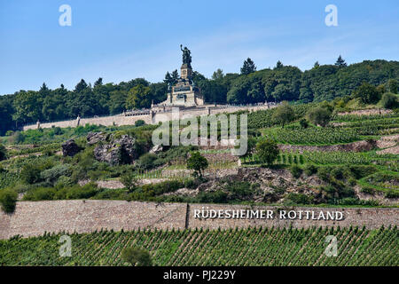 View of the Niederwald Monument on the hillside above Rüdesheim am Rhein Stock Photo