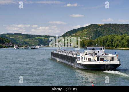 Verano, oil and gas barge travelling on the river Rhine near Trechtingshausen Stock Photo