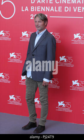 Venice, Italy. 3rd Sep, 2018. Actor Mads Mikkelsen attends 'At Eternity's Gate' photocall during the 75th Venice International Film Festival at Sala Casino, Venice, Italy, Sept. 3, 2018. Credit: Cheng Tingting/Xinhua/Alamy Live News Stock Photo