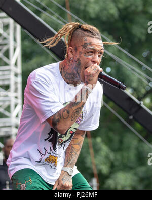 Chicago, USA. 20th Aug, 2021. Lil Skies (Kimetrius Christopher Foose)  during the Lyrical Lemonade Summer Smash Music Festival at Douglass Park on  August 20, 2021, in Chicago, Illinois (Photo by Daniel DeSlover/Sipa