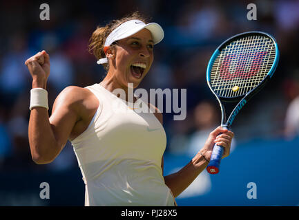 New York, USA. 3rd September, 2018. Flushing Meadows, New York, USA. 3rd Sep, 2018. MADISON KEYS of the United States celebrates during her fourth-round match at the 2018 US Open Grand Slam tennis tournament. Keys won 6-1, 6-3, Credit: AFP7/ZUMA Wire/Alamy Live News Stock Photo