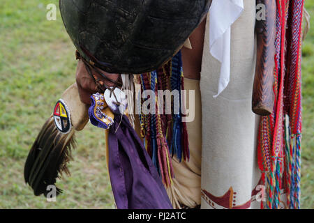 Southhampton, United States of America. 03rd, Sep 2018. Detail of the Native American hand weaved clothing 72nd annual Shinnecock Indian Powwow over the Labour Day weekend in Southampton Long Island New York in Southhampton, United States of America, 03 September 2018. (PHOTO) Alejandro Sala/Alamy News Stock Photo