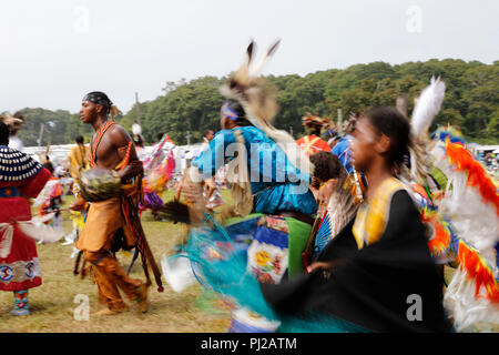 Southhampton, United States of America. 03rd, Sep 2018. Traditional dance during the celebration of the 72nd annual Shinnecock Indian Powwow over the Labour Day weekend in Southampton Long Island New York in Southhampton, United States of America, 03 September 2018. (PHOTO) Alejandro Sala/Alamy News Stock Photo