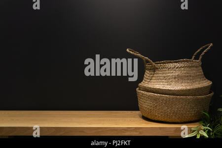 Handmade wicker basket Made from natural bamboo and rattan.Handmade Thai handicrafts for house decoration with copy space. Stock Photo