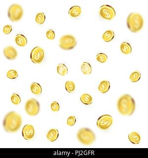 Falling golden coins. Shiny metal dollar rain. Casino jackpot win. Vector illustration Stock Vector