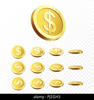 3d Gold coins illustration. Realistic gold coin on transparent background. Vector Stock Vector