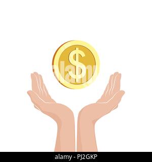 Hands with money coin. Flat icon. Vector illustration Stock Vector