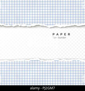 Torn Edge of Squared Paper. Torn Piece of Squared Paper from Notebook. Blank Page Isolated on Transparent Background. Vector illustration Stock Vector