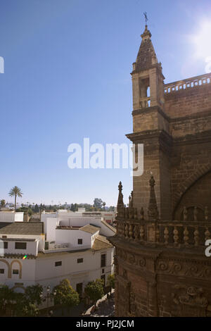 Plaza Virgen de los Reyes, the Convento de la Encarnación, and the Capilla Real from part-way up the Giralda tower, Sevilla, Andalusia, Spain Stock Photo